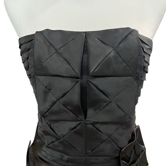 BEBE Mini Dress Size Medium Black Silk NWT Pleated Strapless Party Cocktail LBD - Picture 5 of 12